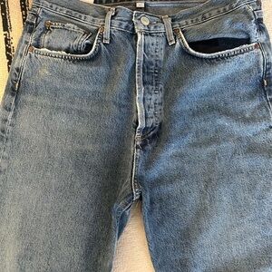 Agolde Women's Blue 90S Mid Rise Loose Straight Crop Jeans